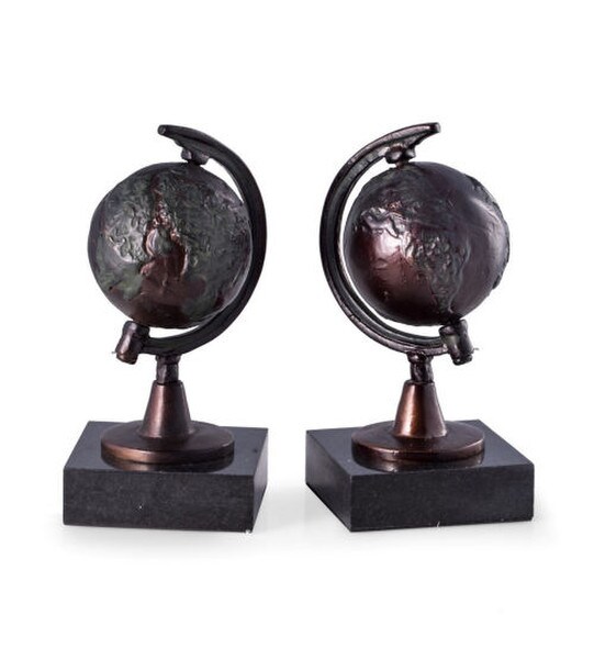 World Globe Bookends Sculptural Artwork Traveler Gift Functional Art